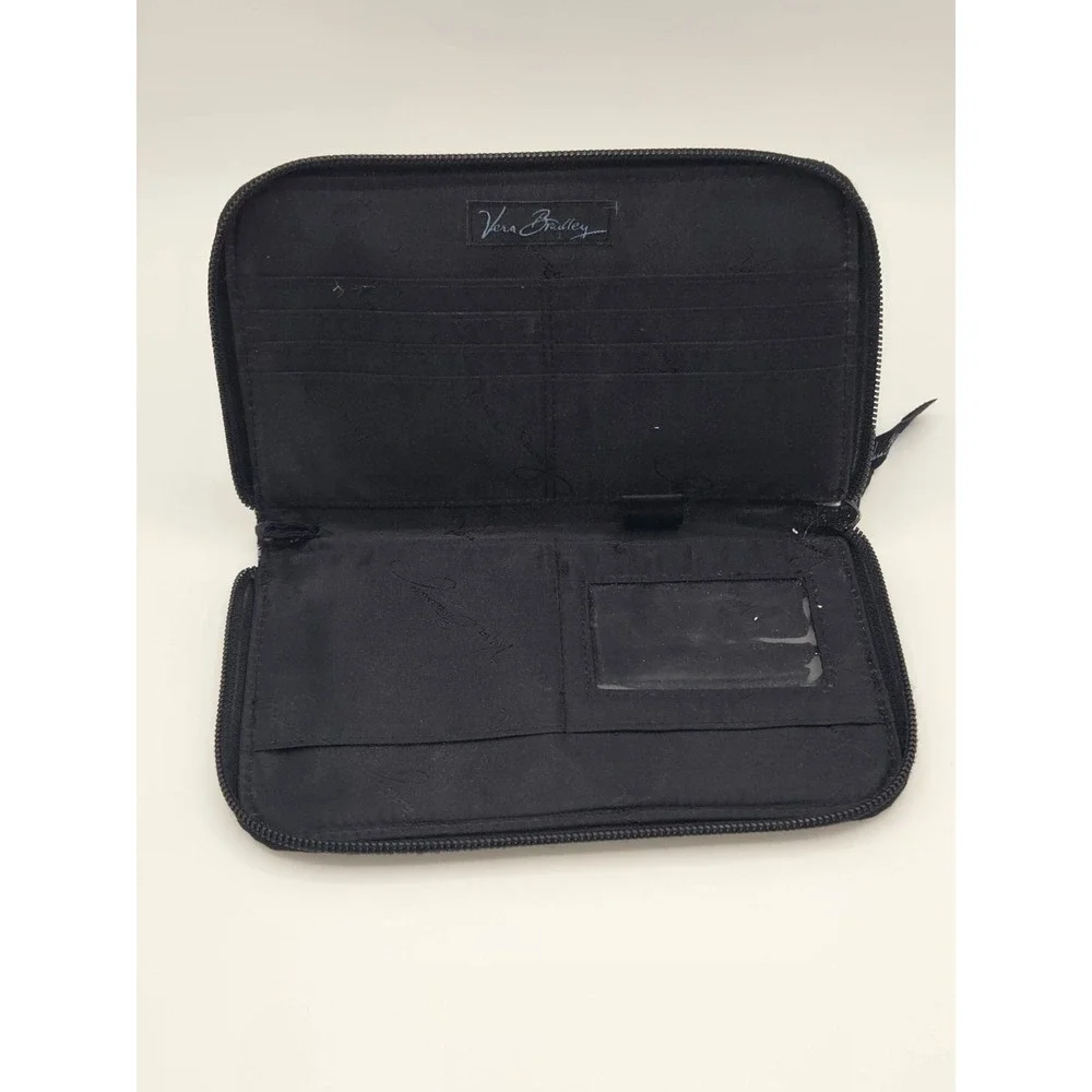 Vera Bradley Quilted Cotton Zip Around Wallet Canyon Pattern Vintage Black Blue - Picture 6 of 6